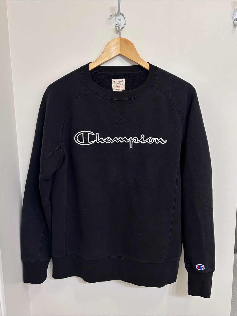 Champion Black Crewneck Sweatshirt with White Script Logo